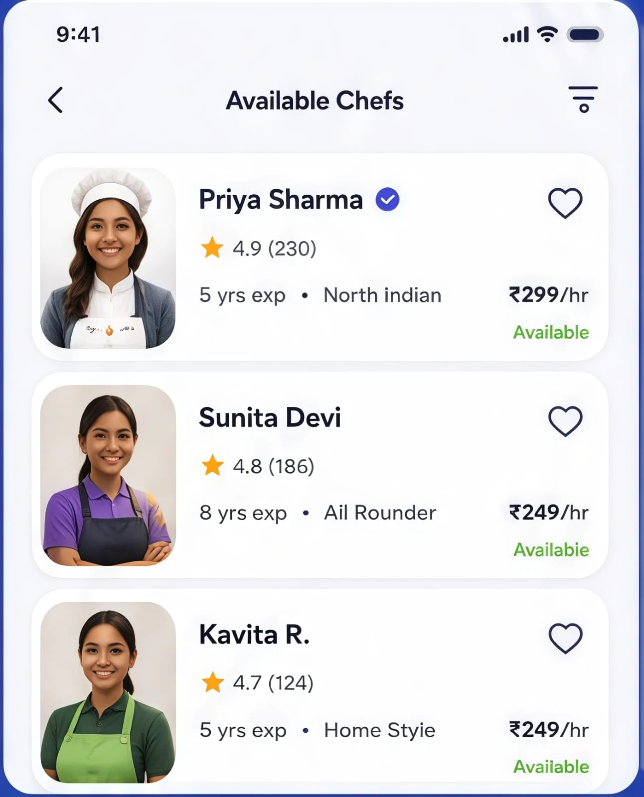 List of available verified home cooks nearby